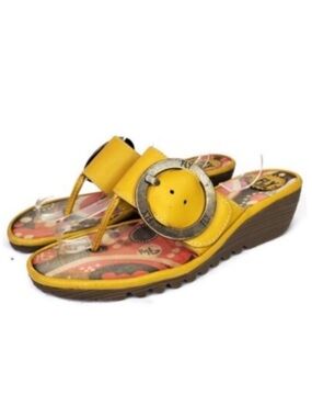 Fly London Yellow Toe Post Wedge Sandals | 37